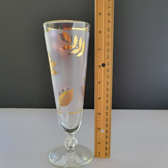 MCM Libbey Golden Foliage Pilsner Beer Glass Set of 2 Gold Leaves Frosted Glass - Picture 10 of 11
